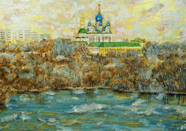 Вид на Николо-Перервинский монастырь весной с Москва-реки